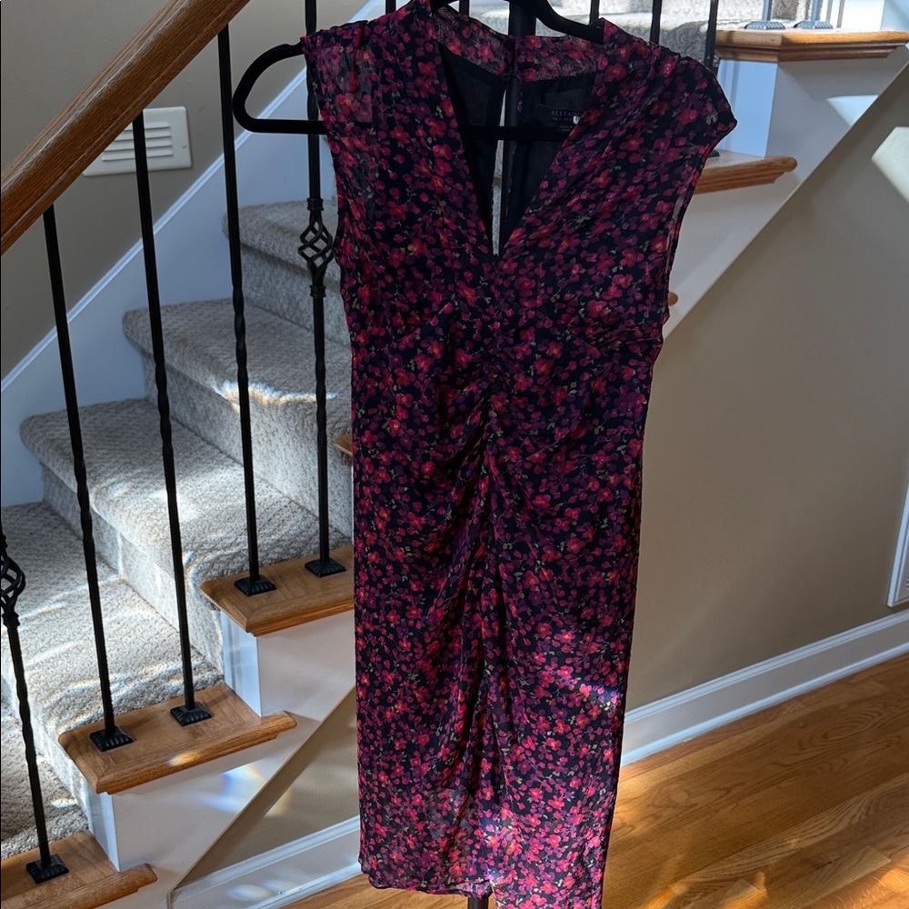 All Saints Black and Red Floral Midi Dress